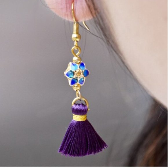 Lotus Flower Tassel Earrings - Picture 6 of 7
